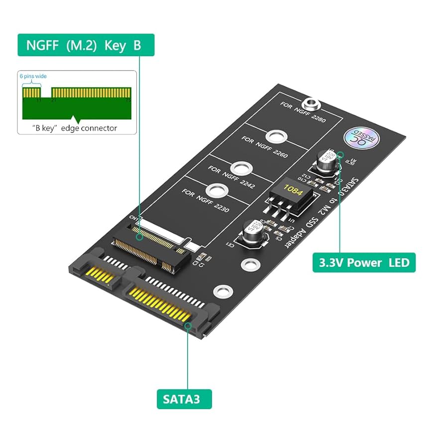 ★NGFF M.222802TB★ Amazon.com: M.2 NGFF SATA SSD to SATA Adapter Card, Supports