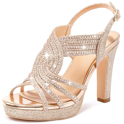 Image of Platform Heels for Women Sandals Dressy Sparkly Rhinestone Chunky