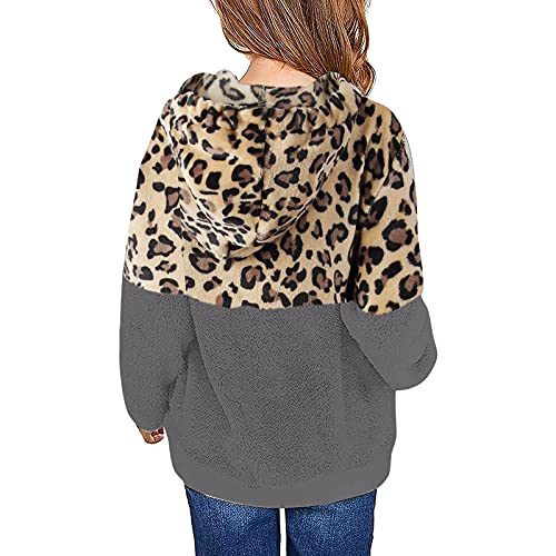 Baby Girls Fleece Jackets Winter Coats Leopard Print Casual Fluffy Pullover Wool Warm Outwear Hoodie Loose Zipper Coat (Gray, 8-9 Years) #TOP2