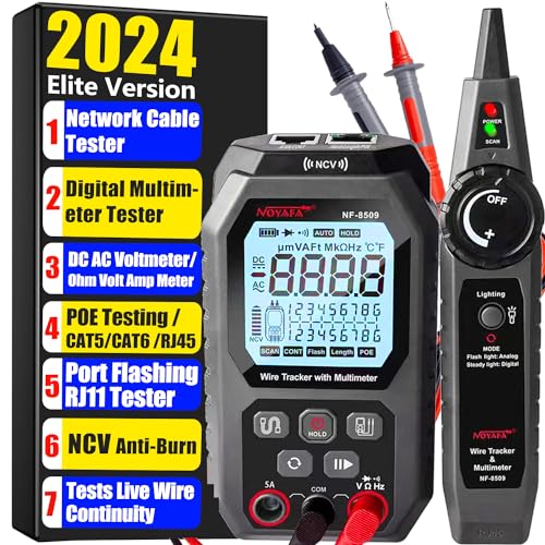 NF-8509 Network Cable Tester (with Multimeter Tester), POE/RJ45 RJ11 CAT5 CAT6 LAN/Ethernet Port Flashing, Anti-Interference TDR Network Tester/NCV Anti-Burnout AC DC Voltmeter Network Tool