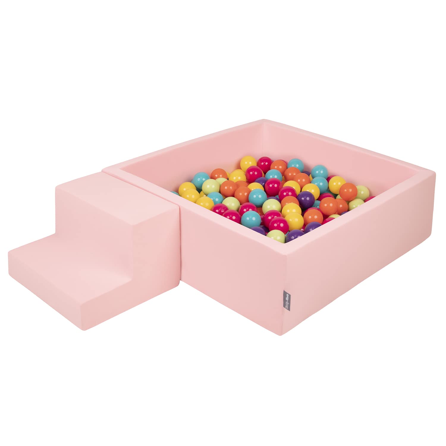 KiddyMoon Foam Playground For Kids With Square Ballpit (200 Balls ∅ 7Cm/2.75In) Soft Obstacles Course And Ball Pool, Made In The EU, Pink:Lgreen/Yellow/Turquoise/Orange/Dpink/Purple