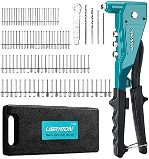 Libraton Heavy Duty Rivet Gun, Pop Rivet Gun Set, Professional Hand Riveter, Manual Riveting Tool with 110Pcs Rivets and 4 Interchangeable Heads, for Metal, Wooden and Plastic