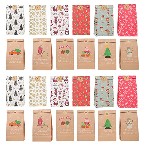 SEWACC 1 Ensemble Calendrier de L'avent pour Noël Sacs en Papier Calendriers Année Vacances Autocollants Design pour Bricolage Support Remplissage de Biscuits Sacs: Thème Cover