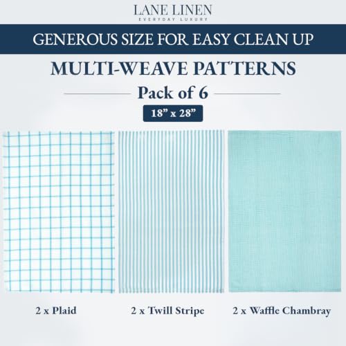Image of LANE LINEN Tea Towels for Kitchen 100% Cotton Tightly Woven 6 Pack - Aqua