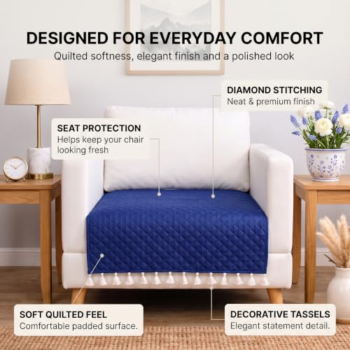 Image of BSB HOME 300 TC Premium Sofa Cover, Quilted Sofa Seat Cover with Decorative Tassels, Soft Comfortable Couch Protector, Stylish Furniture Cover for Living Room, 30 x 24 Inches (76 x 61cm) - Powder Blue
