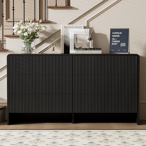 Image of Furniway Black 6 Drawer Dresser for Bedroom, 55.1 inch Wide Chest of Drawers