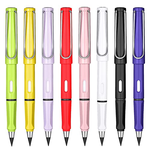 8PCS Inkless Pencils Eternal, Hyacinthy Everlasting Pencil Austauschbarer Kopf Wiederverwendbarer Inkless Pen mit Radiergummi Eternal Pencil Austauschbare Spitzen für Büro, Student Writing Drawing Cover