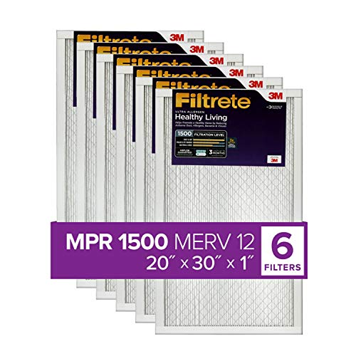 One-Day Sale: Up to 60% Off Filtrete 20x30x1, AC Furnace Air Filter, MPR 1500, Healthy Living Ultra Allergen, 6-Pack (exact dimensions 19.81 x 29.81 x 0.78)