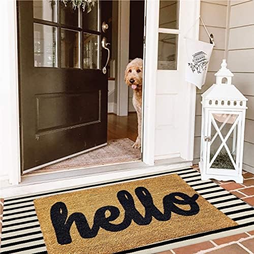 famibay Black and Beige Front Door Mat Outdoor Cotton Handwoven