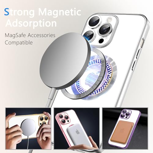 Image of Misscase for iPhone 14 Pro Max Magnetic Glitter Case Compatible with MagSafe,Full Protection Slim Shockproof Anti-Scratch Case with Camera Lens Protector Logo View Dust-Proof Net for Women Sliver