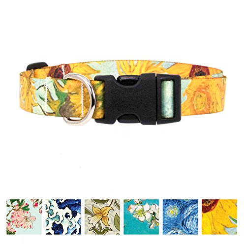 Buttonsmith Van Gogh Sunflowers Dog Collar - Made In The Usa - Fadeproof Permanently Bonded Printing, Military Grade Rustproof Buckle, Choice Of 6 Sizes #TOP15