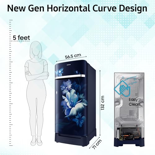 Image of Samsung 189 L, 5 Star, Digital Inverter, Direct-Cool Single Door Refrigerator (RR21H2H25UZ /HL, Midnight Blossom Blue, Base Stand Drawer, Single Touch Defrost, 2026 Model)