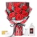 7 Rosenstrauß mit Vase, Ewiger Blumenstrauß, Echte konservierte Rosen, Geschenke für Frau, Ehefrau, Freundin, Geschenke für sie zum Geburtstag, Jubiläum, Valentinstag, Muttertag, Weihnachten (Rot)
