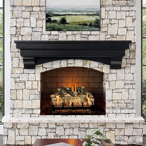 Image of MANTELSDIRECT Salem Wood Mantel Shelf with Arched Corbels - Espresso 48 Inch | Wooden Rustic Wall Mounted Shelf from Pine Wood - Perfect for Fireplaces, TVs & Decor