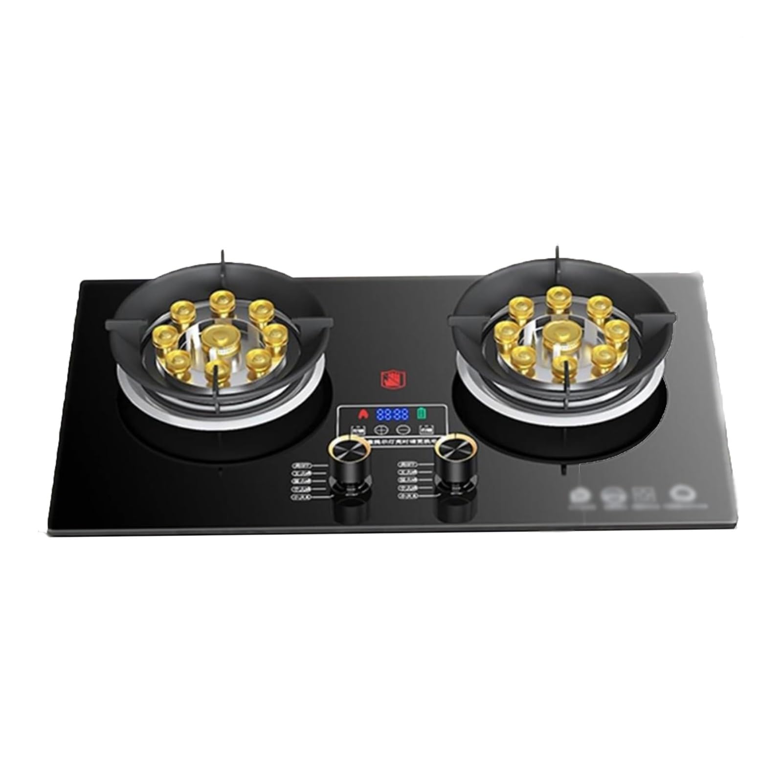 THEGA 5.2KW Gas Stove 2 Burners, 9 Cavity High Fire Stove, Tempered Glass Cast Iron Pot Holder, Adjustable Flame Size Kitchen Cooker, for Home Camping
