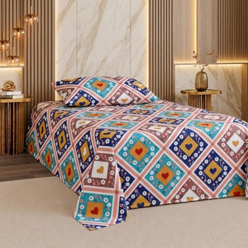 Image of IVAZA Turkish Cotton 280 TC Super Soft Warm Bedsheet Set for Single Size Bed, Durable bedsheet with 1 Pillow Cover Turquroise