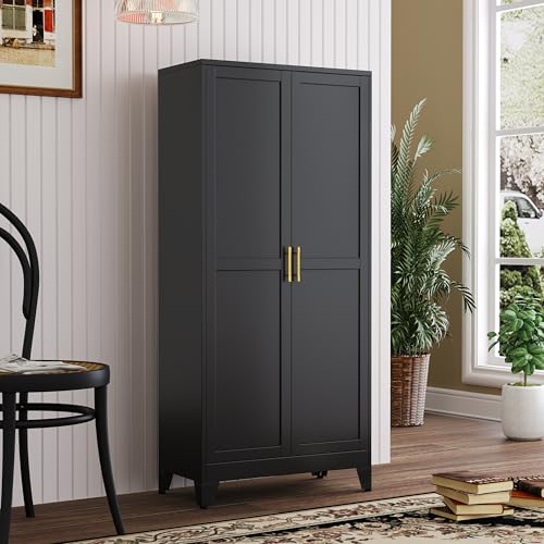 PAOFIN Black Metal Kitchen Pantry Cabinet