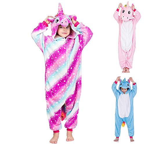 Girls Unicorn Pajamas Onesie Fleece Hooded Animal Costume Super Warm Comfortable with Pocket