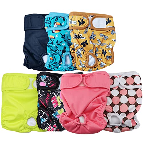 Image of Nappies for Pets Washable Female Dog Diapers(7 Pack), Comfort Reusable Doggy Diapers(Style A, S)