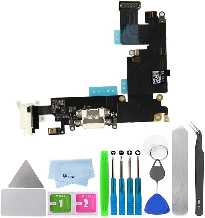 Charger Charging Port Replacement USB Connector Dock Microphone Headphone Audio Jack Ribbon Flex + Repair Tools for iPhone 6 Plus 5.5 (White)