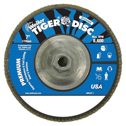 Weiler 50545 Tiger Abrasive Flap Disc, Type 29, Threaded Hole, Aluminum Backing, Zirconia Alumina, 7