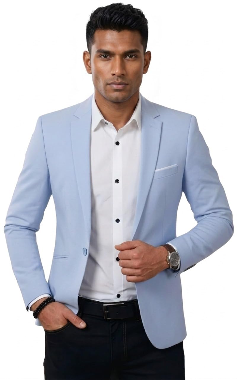 darbar in Men's Light Blue Slim Fit Blazer, Single Button Formal Coat-picture-24
