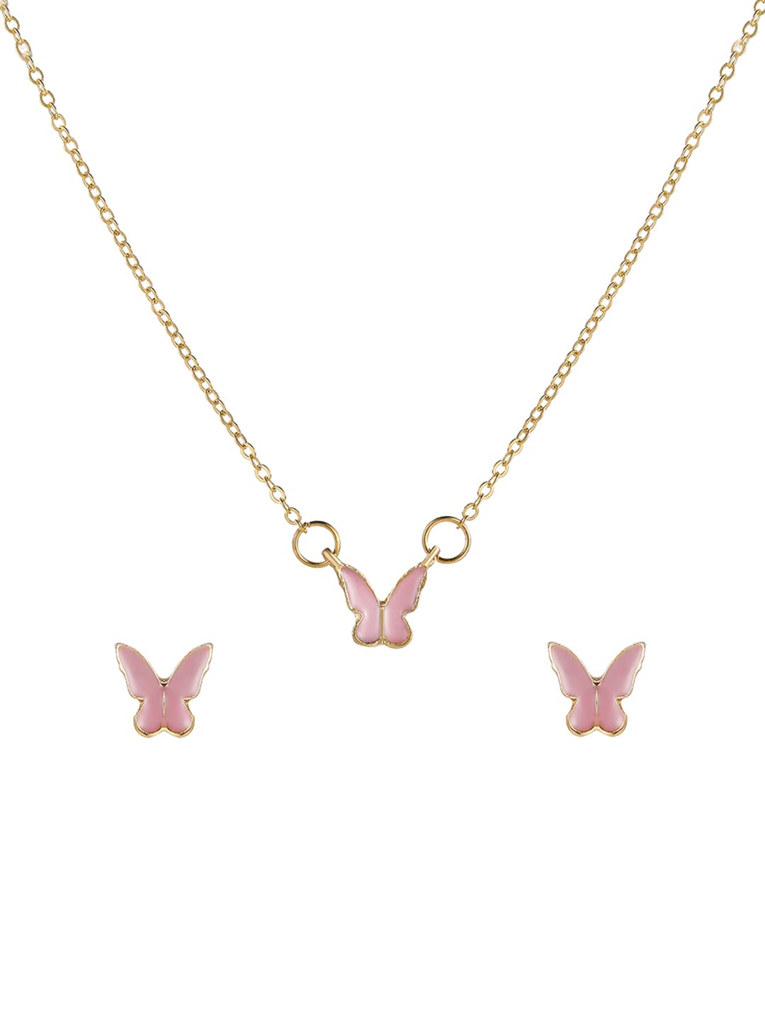 Yellow Chimes Necklace Set For Women Gold Tone Chain Pink Color Butterfly Charm Attached With Butterfly Shape Earrings For Women and Girls (B0BB6TJNCQ) Amazon Price History, Amazon Price Tracker