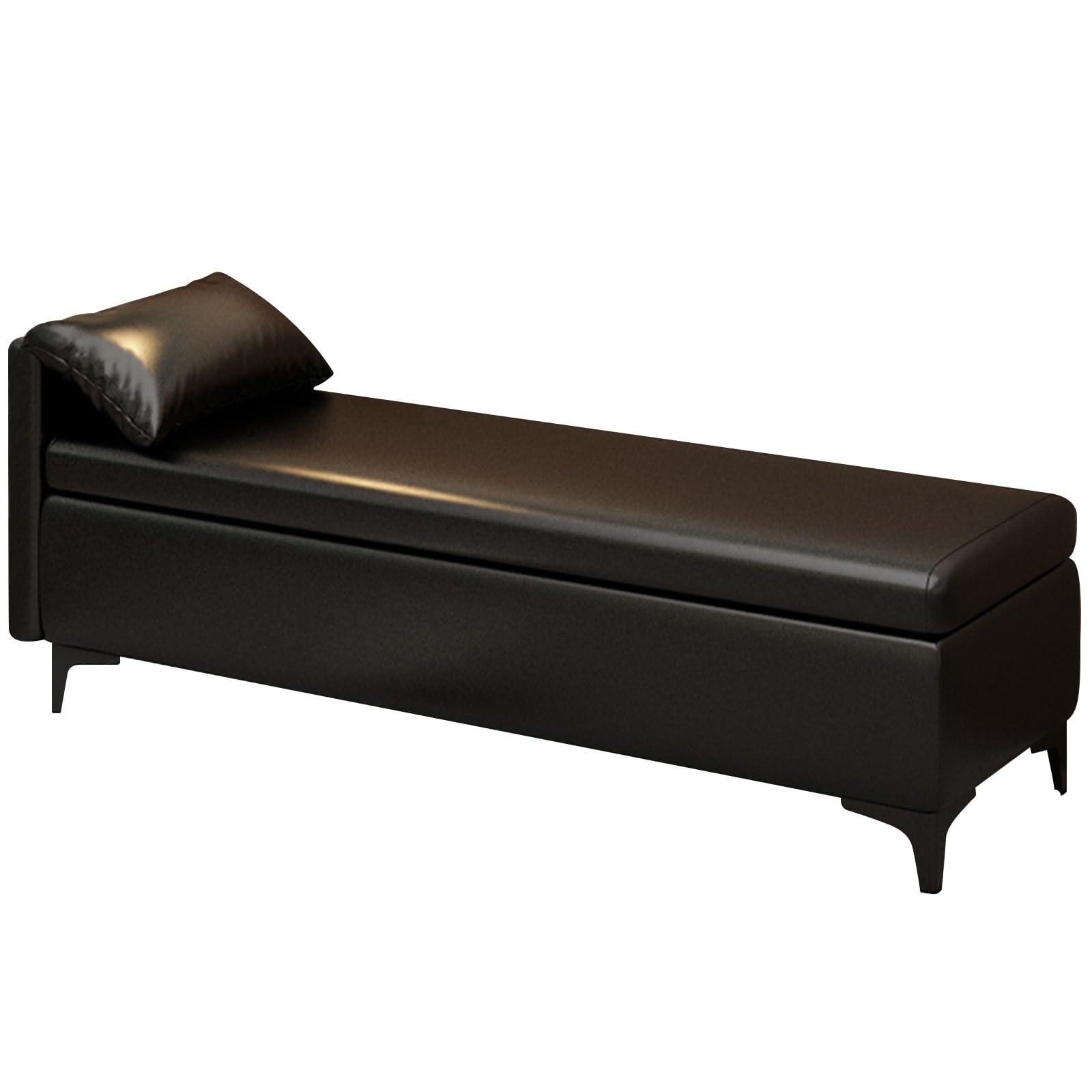 MSHGSKU PU Upholstered Storage Bench 59.05in Black Folding Shoe Rack with Metal Legs 150kg Capacity for Entryway Bedroom Living Room Stylish & Functional Ottoman