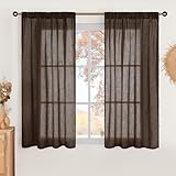 Picture of BGment Linen Curtains 54 Inch Length for Window, Brown Semi Sheer Drapes Light Filtering Textured for Living Room Kitchen Bathroom Decor Rod Pocket, 2 Panels Set, Each 42 Inch Wide