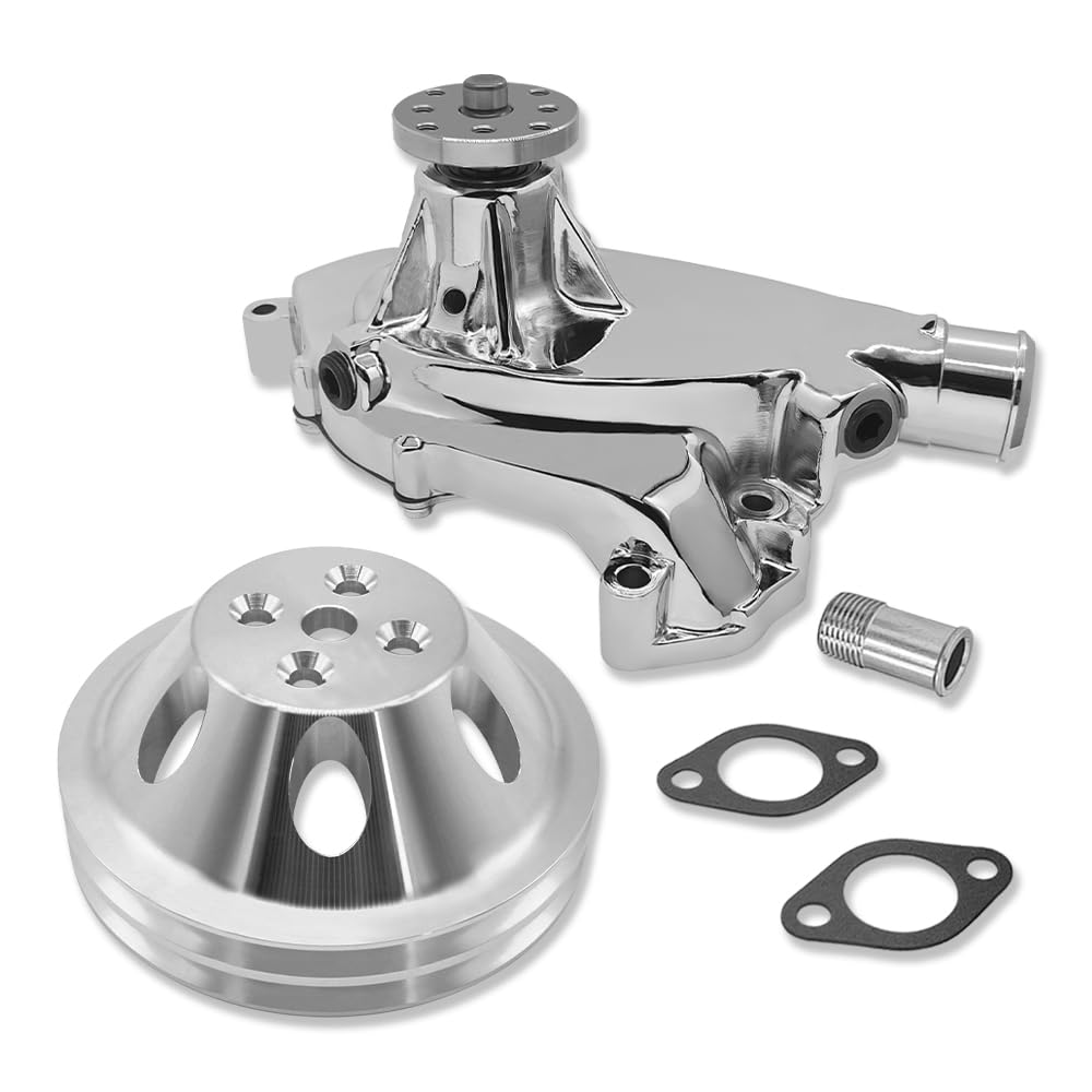 IMOOA Chrome Aluminum Mechanical Short Water Pump and Pulley Double Groove For Chevy BBC 396 402 427 454 502 1955-1968