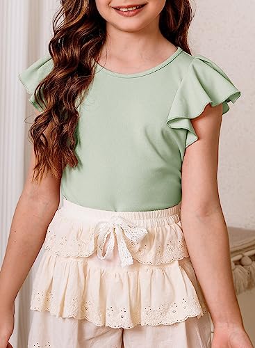 Image of blibean Girls Ruffle Short Sleeve Shirts Summer Tops Size 4-15Y