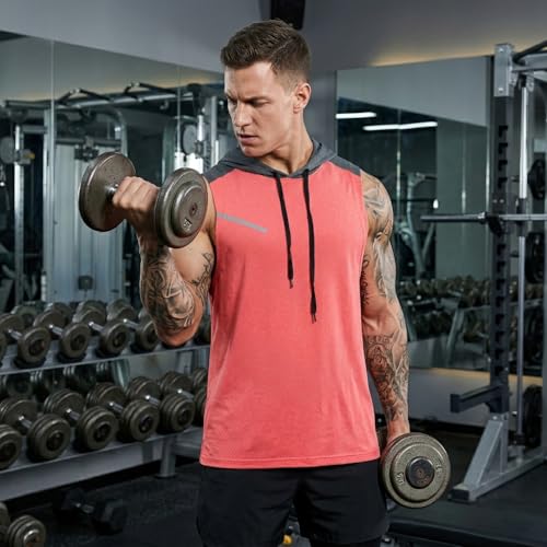 Image of Mens Sleeveless Workout Hoodie Shirts Cut Off Hooded Athletic Gym Tank Tops for Men T55N