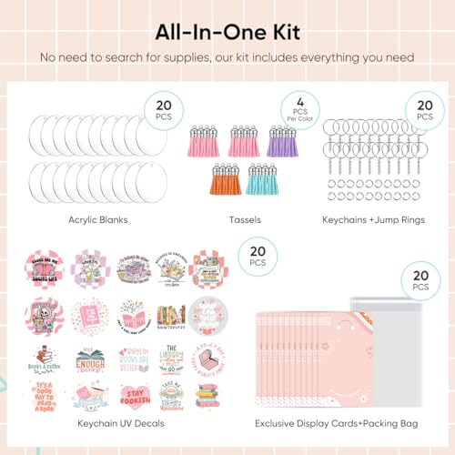 Image of YOPPIX 140 PCS Acrylic Keychain Blank Set, Book Double-Sided UV DTF Stickers Acrylic Keychain Making Kits for Vinyl DIY Craft Project