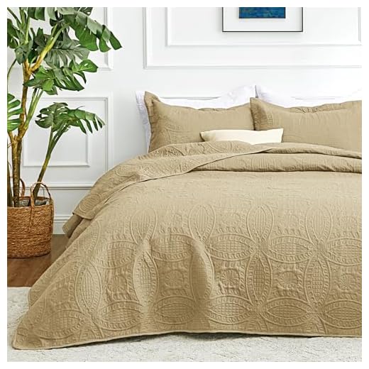Love's cabin King Size Quilt Set Camel Bedspreads - Soft Bed Fall Quilt Lightweight Microfiber Bedspread- Modern Style Coin Pattern Coverlet for All Season - 3 Piece (1 Quilt, 2 Pillow Shams)