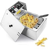 Deep Fryer, 6.3QT/6L Stainless Steel Large Single-Cylinder Electric Fryers with Removable Basket and Professional Heating Element, Countertop Kitchen Frying Machine for Home Kitchen Restaurant