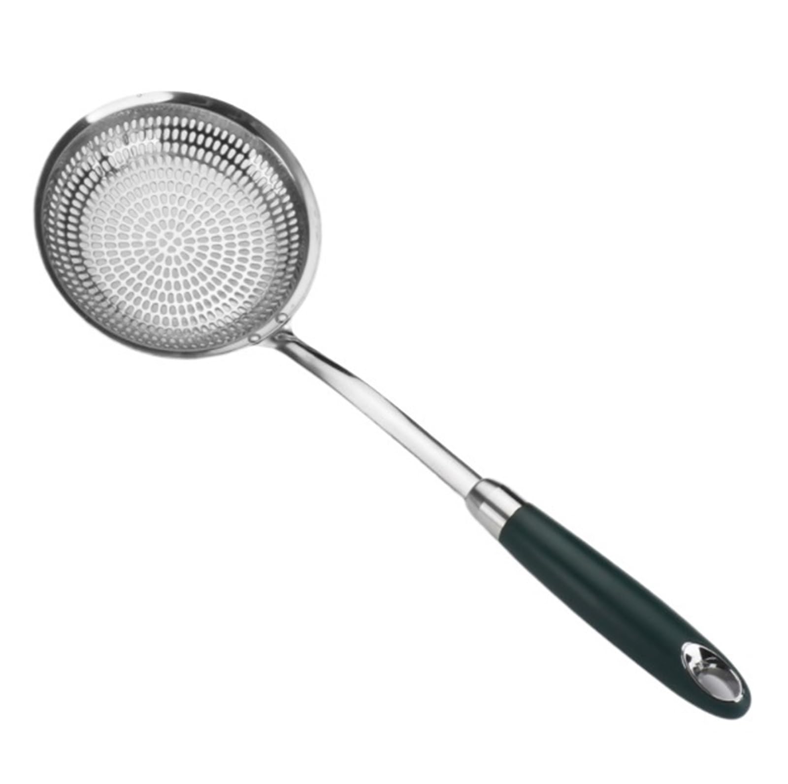Espumadera, Colador De Cocina, Espumadera De Cocina, Red De Drenaje De Acero Inoxidable, Mango Largo Fangtan Cuchara Coladora(Green-with Hook,40cm)