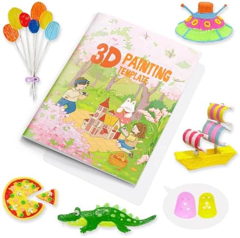 Dayker 3D Pen Printing Drawing Book, Reusable 40 Patterns Painting Graffiti Template with A PVC Transparent Board, 3D Art Thick Paper Stencils for Kids and Adults Starter 3D DIY Gifts