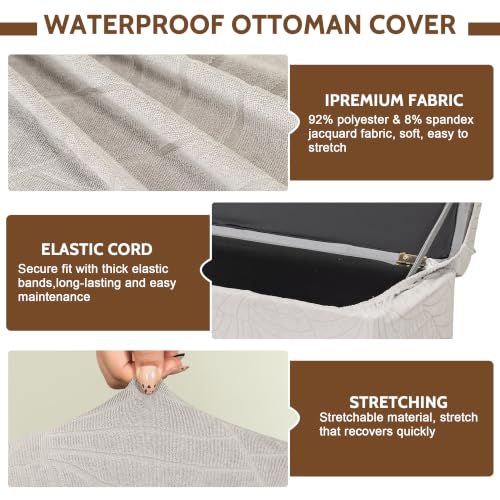 Image of FUANGUI Waterproof Ottoman Cover Slipcovers Rectangular Folding Stretch | Storage Bench Footrest Sofa Stool Covers Footstool Protector with Elastic Bottom, Removable Washable,Small