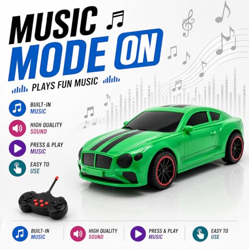 Image of The Flyers Bay Famous Millionaire Remote Control Car for Kids 4+ with Music, 3D Lights, Water Spray, Rechargeable Battery, 7 Function RC Toy Car with Type-C Charging (Green)