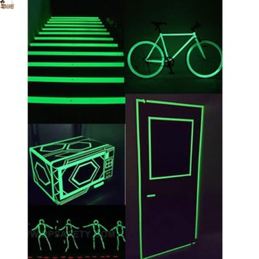 BricoLoco.com Cinta adhesiva fotoluminiscente. Luminiscente. 5 ROLLOS. Señalización, decorativa, suelos, puertas, escaleras. Luminosa brillante en ausencia de luz. (5, 10mts. X 25 mm.)