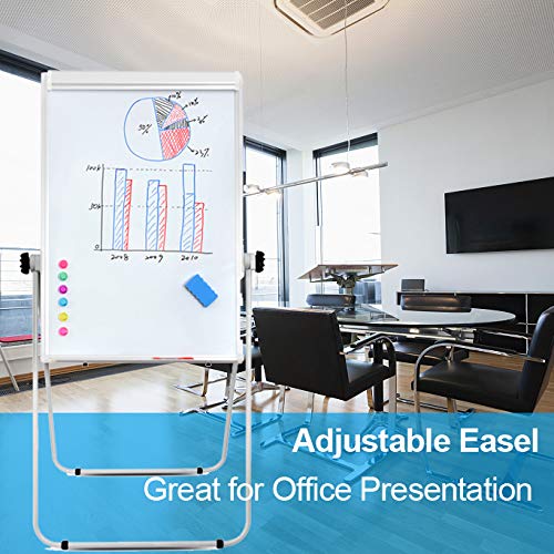 Portable Double Sided 40" x28" Magnetic Dry Erase Board Easel with U-Stand |Height Adjustable & 360° Rotating Whiteboard with w/ 1 Eraser, 6 Magnets and Paper Pads