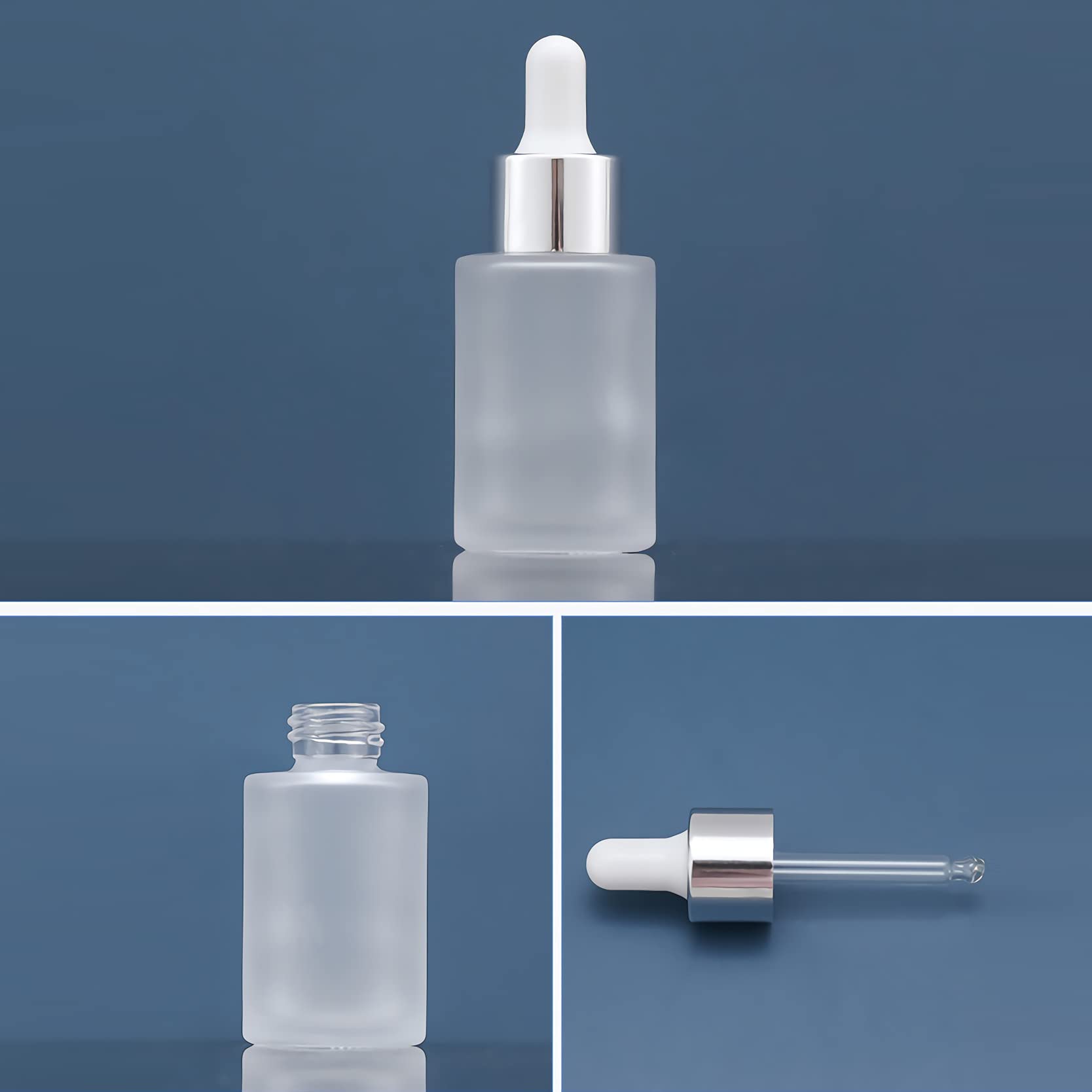 Butelka z rozpylaczem, 12 sztuk, 30 ml, pusty, okrągły, matowy, przezroczysty szklany zakraplacz ze szklanymi pipetami, srebrne fiolki z pierścieniem śrubowym do mieszanek olejków eterycznych do