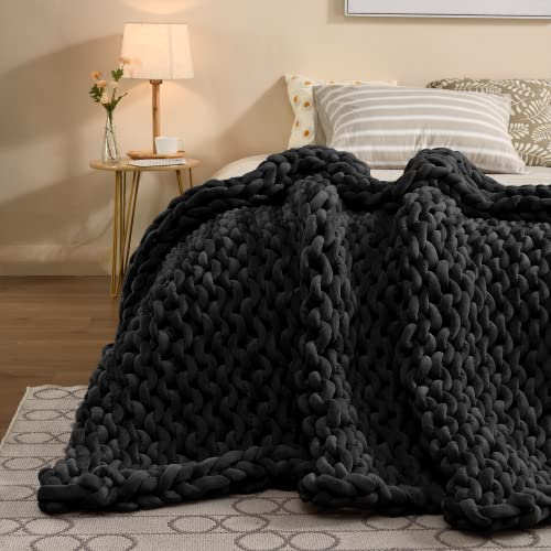 Handmade Chunky Knitted Weighted Blanket Evenly Weighted Velvet Knit Throw For Sleep Home Décor Bed Soft Cozy (Black, 40"X60" 7.7 Lbs) #TOP23