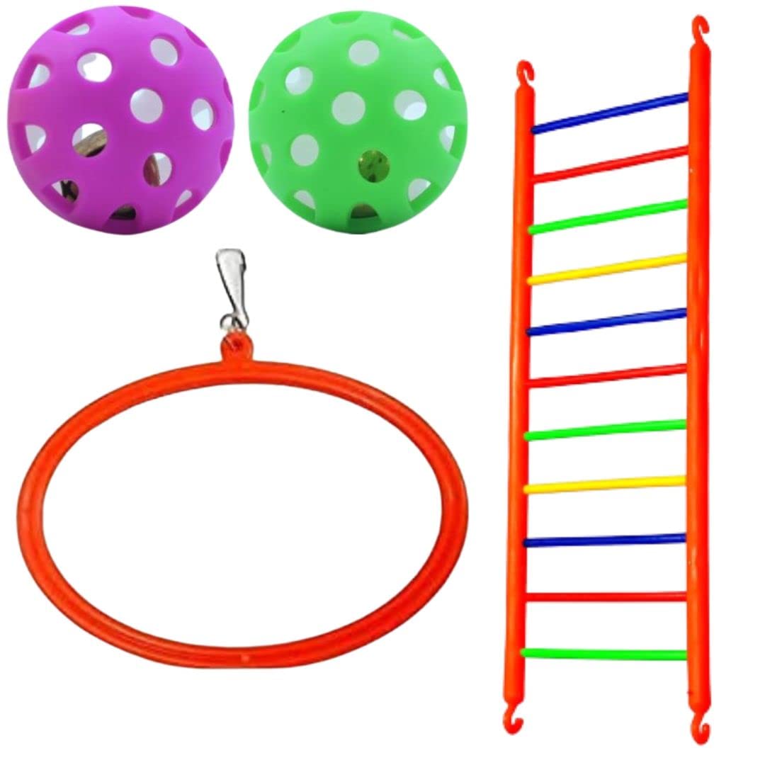 Bird Toy Set Ladders, Bell Ball with Rattler, Hanging Swings Toys Cage Accessories for Love Birds, Budgies, Finches. (Ladder 1 Piece Twelve Step, Ball 2pieces, Oval Swing 1 Piece Multi Color) (B0BGPVP197) Amazon Price History, Amazon Price Tracker