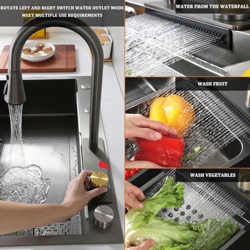 Évier de cuisine en acier inoxydable avec robinet cascade et accessoires