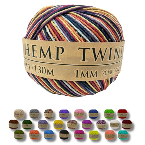 Hemptopia Hemp Twine - 430 Feet of 1mm, Made from 100% Hemp - Strong and Durable Twine Perfect for Jewelry, Arts and Crafts and Decoration - Rainbow - 20lb Test...