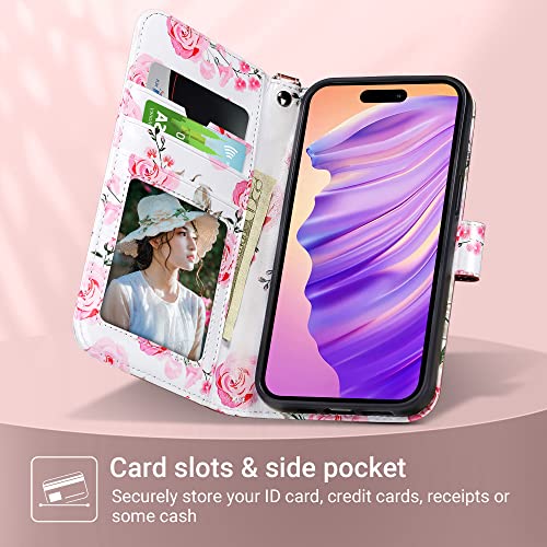 Ulak Iphone 14 Pro Wallet Case, Card Holder, Pu Leather Kickstand, Wrist Strap, Shockproof, Rose Gold #TOP3