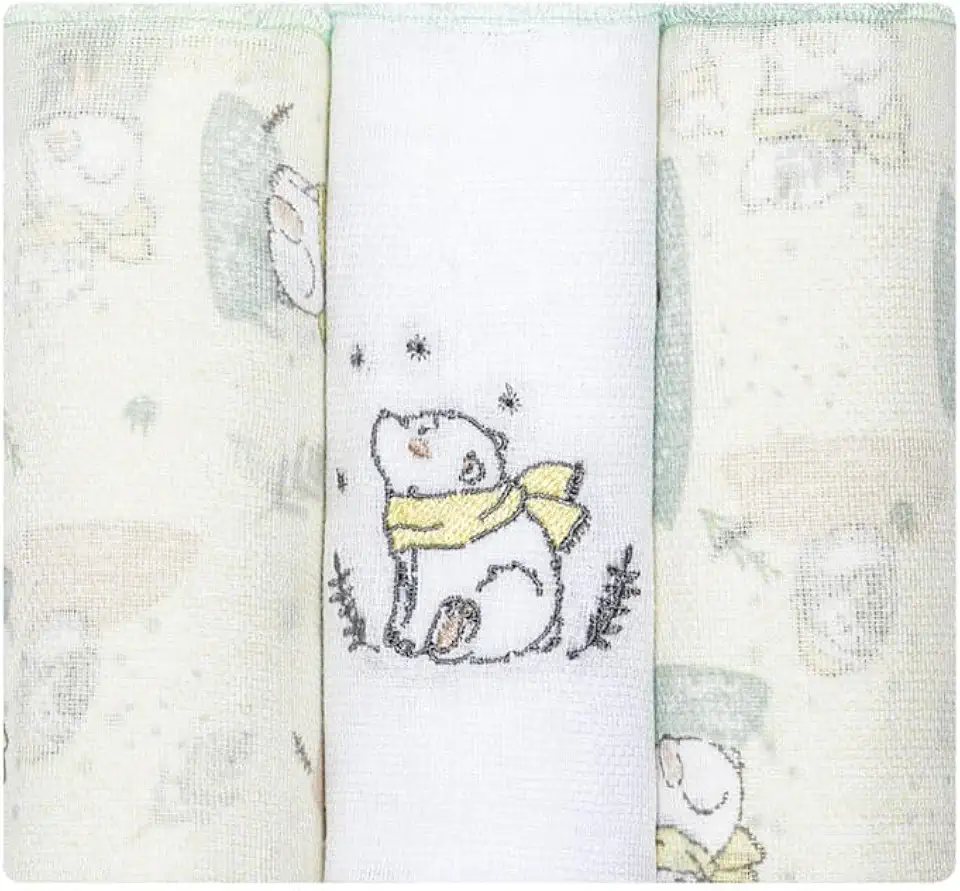 Fralda Papizinha Bordada e Estampada 3un, Urso Polar