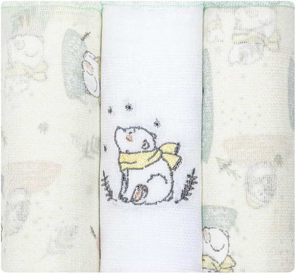 Fralda Papizinha Bordada e Estampada 3un, Urso Polar