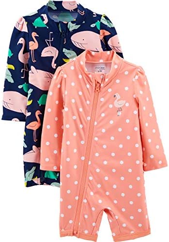 Simple Joys by Carter's Baby Girls' 1-Piece Zip Rashguards, Pack of 2, Sea Friends/Dots, 6-9 Months